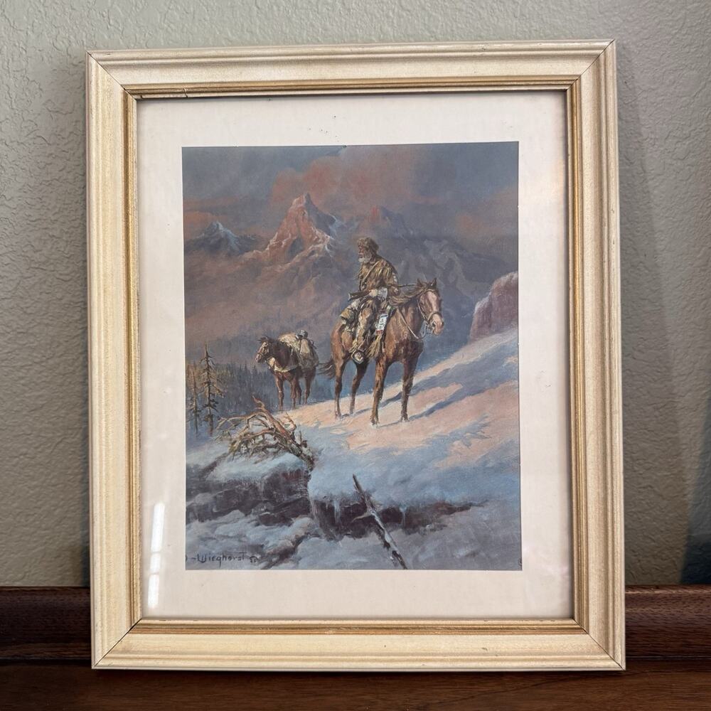 Olaf Wieghorst Lonesome Trail Vintage Western Cowboy Snow Mountain Art Print